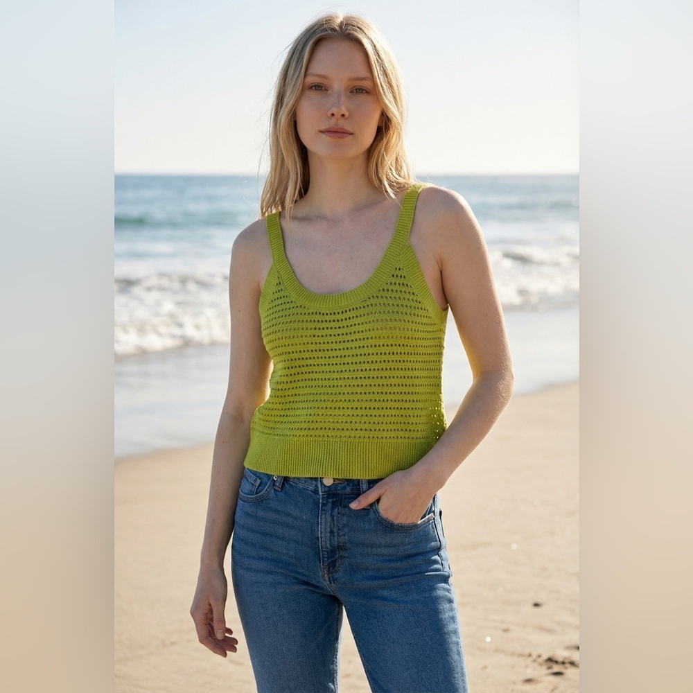 Abercrombie & Fitch Lime Green Crochet Knit Tank Top Size M